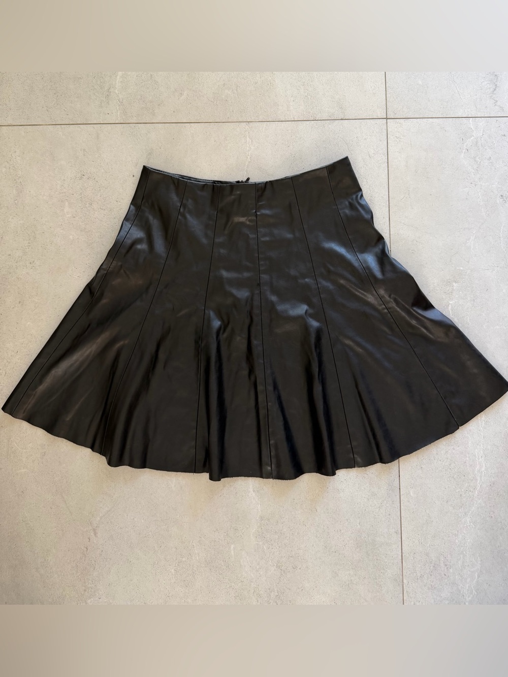ZARA Black Faux Leather Skirt High Waist Mini Flare XS